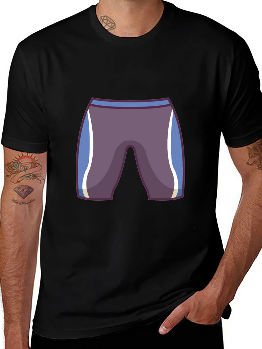 Mens Black T-Shirt with Cartoon Swim Briefs