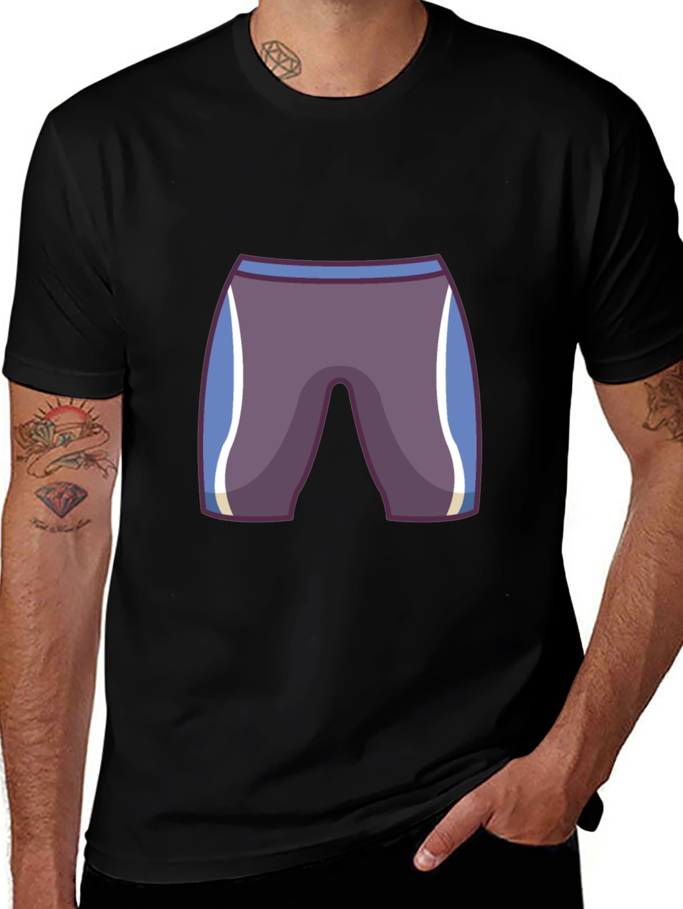 Mens Black T-Shirt with Cartoon Swim Briefs