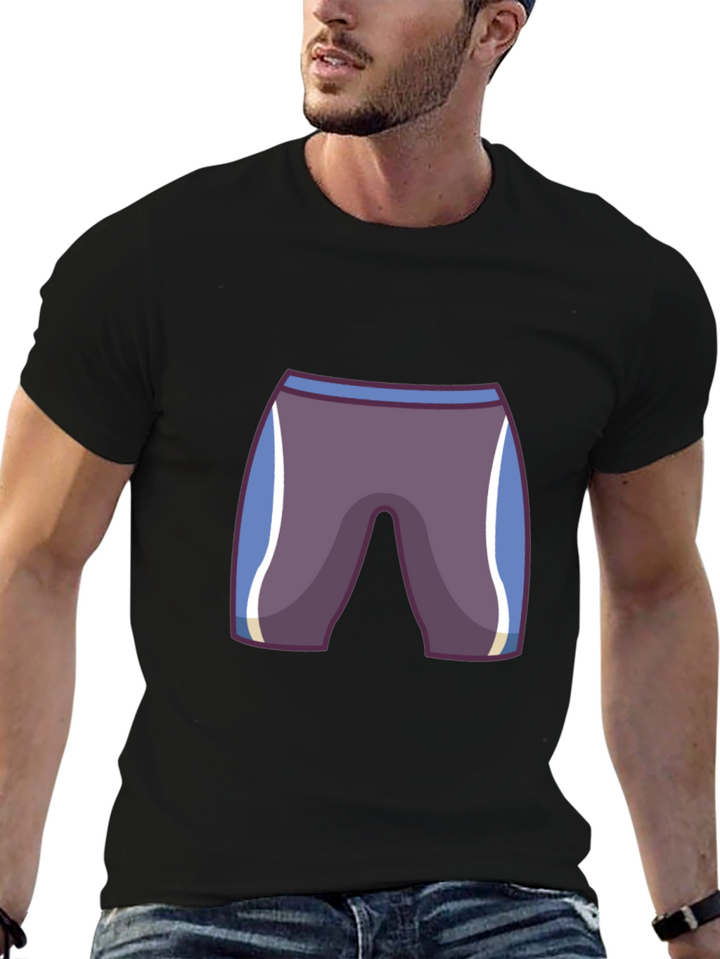 Mens Black T-Shirt with Cartoon Swim Briefs