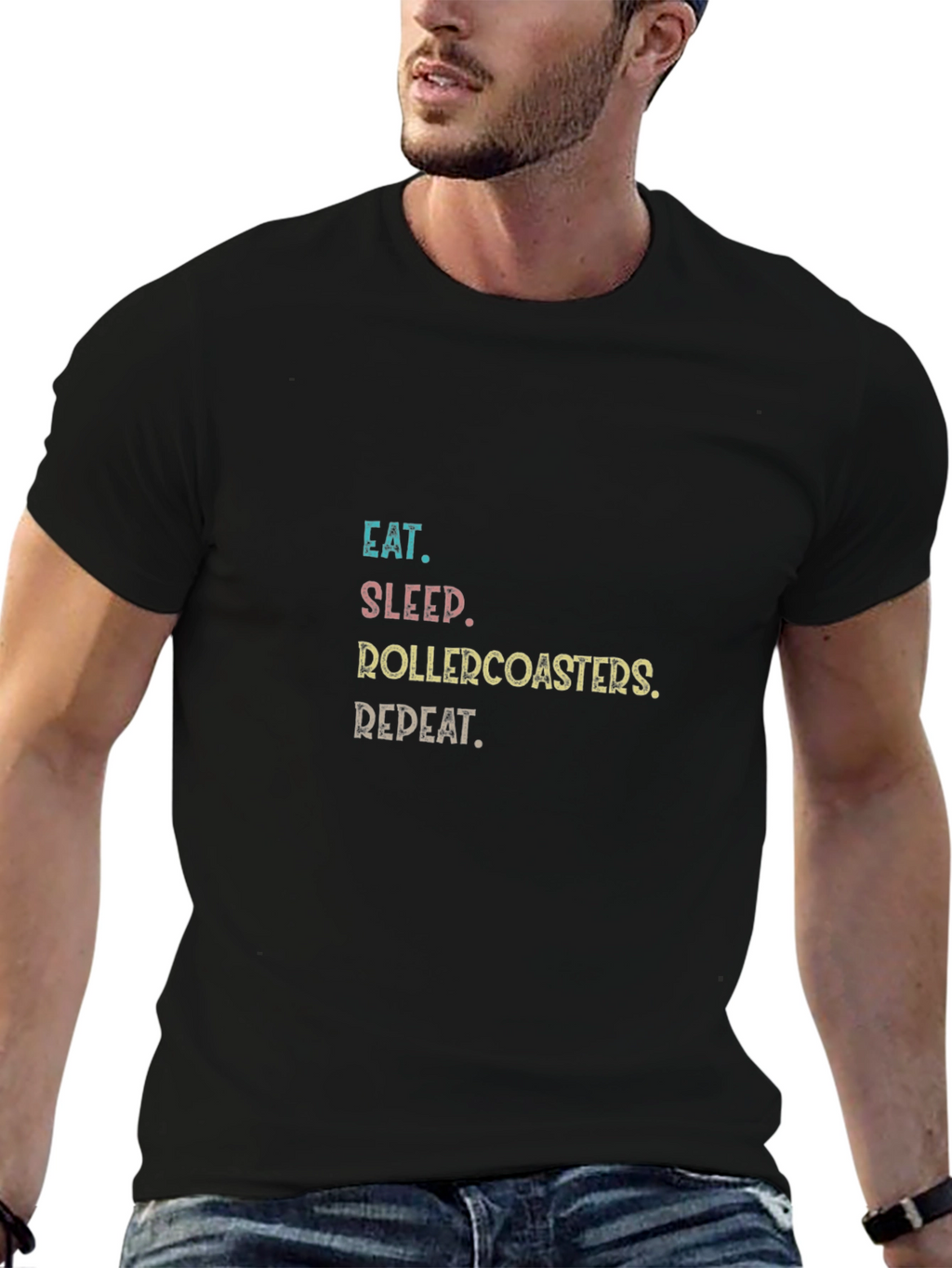 Eat Sleep Rollercoasters Repeat Graphic Tee