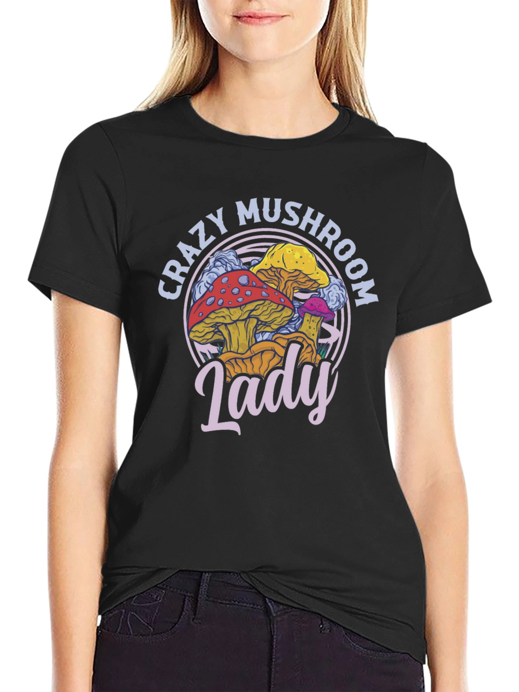 Crazy Mushroom Lady T-Shirt - Fun Graphic Tee