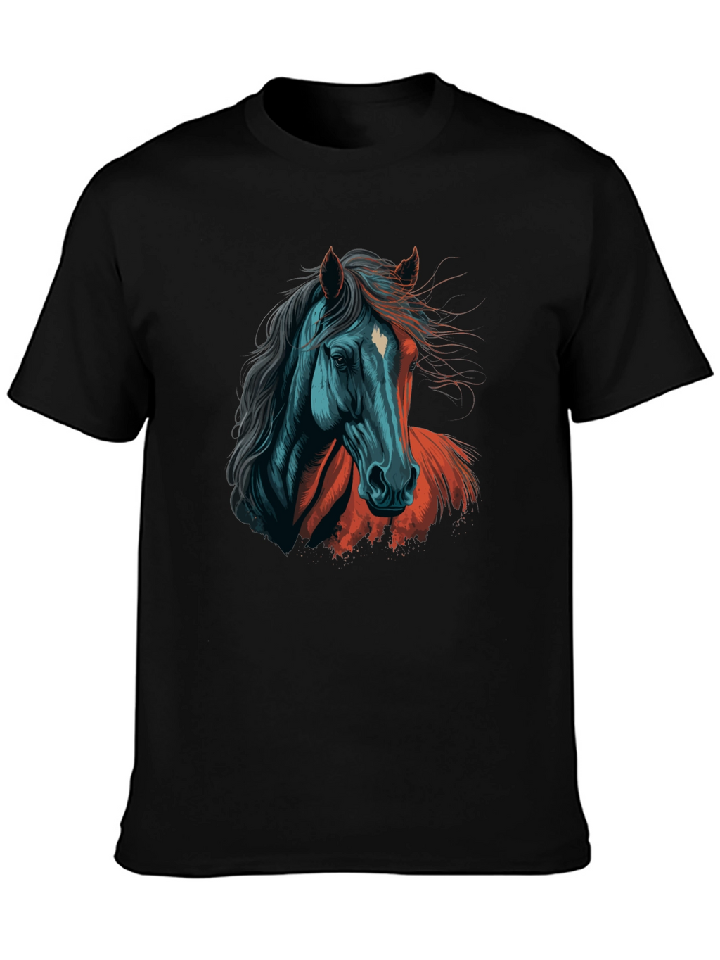 Horse Graphic Tee - Artistic Print Black T-Shirt
