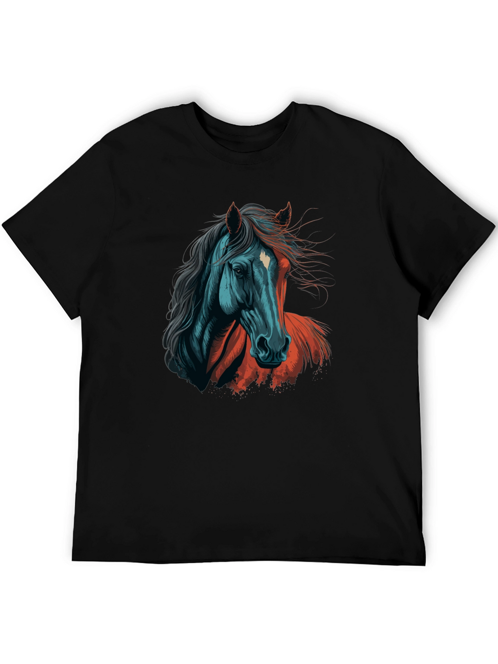Horse Graphic Tee - Artistic Print Black T-Shirt