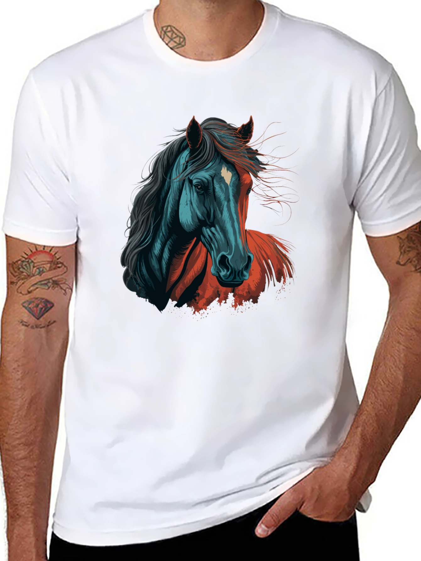 Horse Graphic Tee - Artistic Print Black T-Shirt
