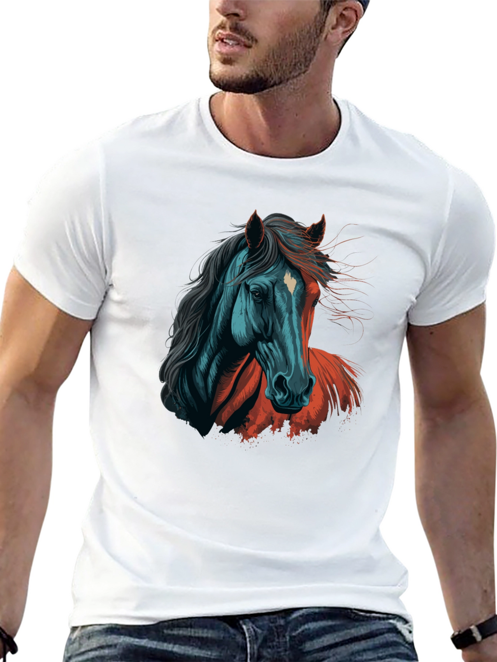 Horse Graphic Tee - Artistic Print Black T-Shirt