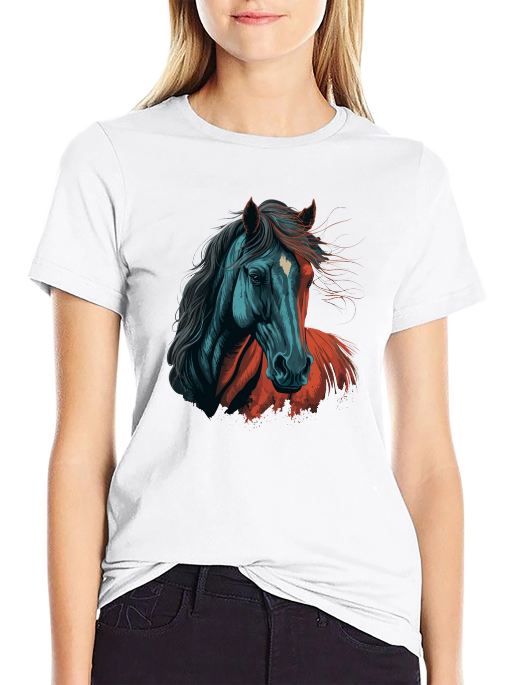 Horse Graphic Tee - Artistic Print Black T-Shirt