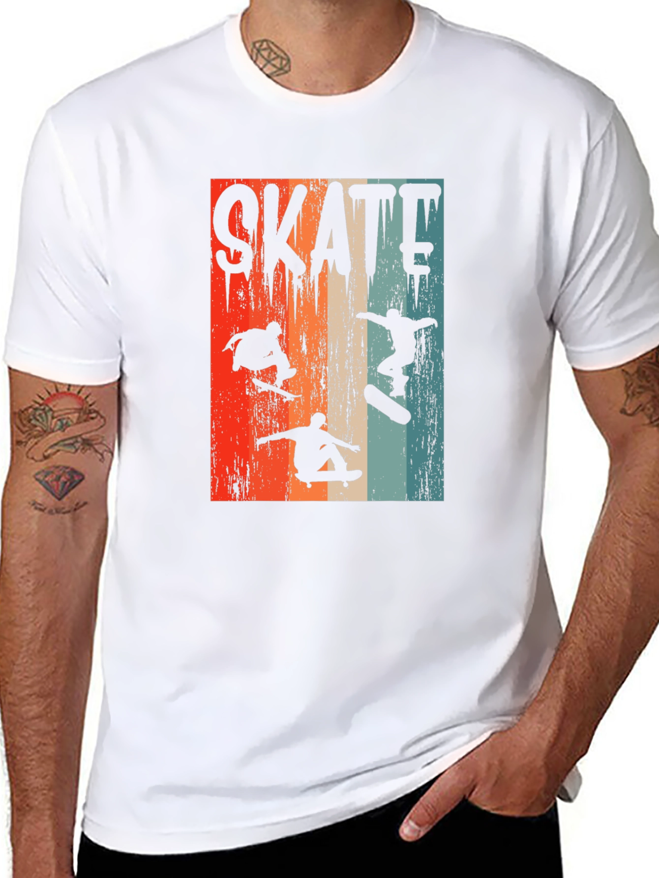 Skateboarding Silhouette Graphic Tee - Retro Design