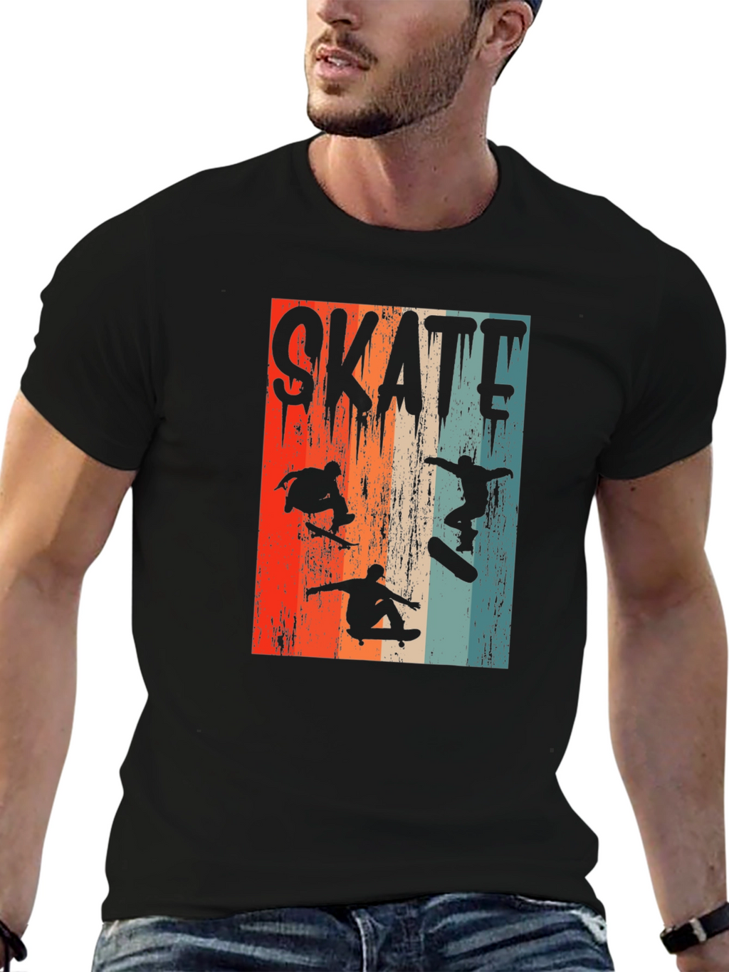 Skateboarding Silhouette Graphic Tee - Retro Design