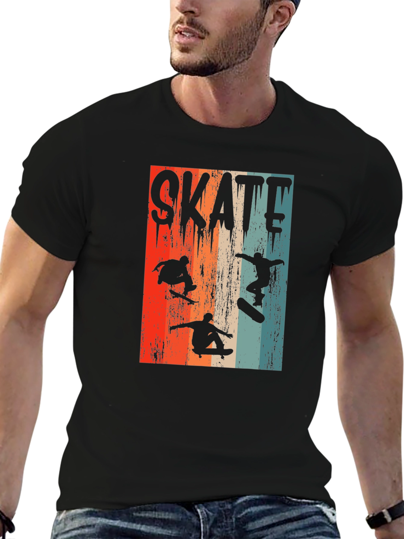 Skateboarding Silhouette Graphic Tee - Retro Design