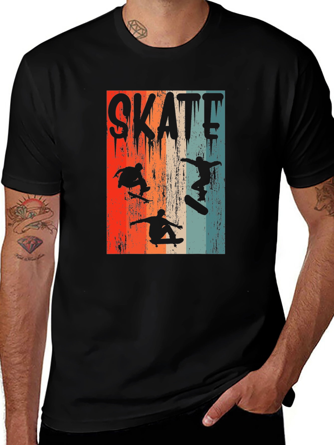 Skateboarding Silhouette Graphic Tee - Retro Design