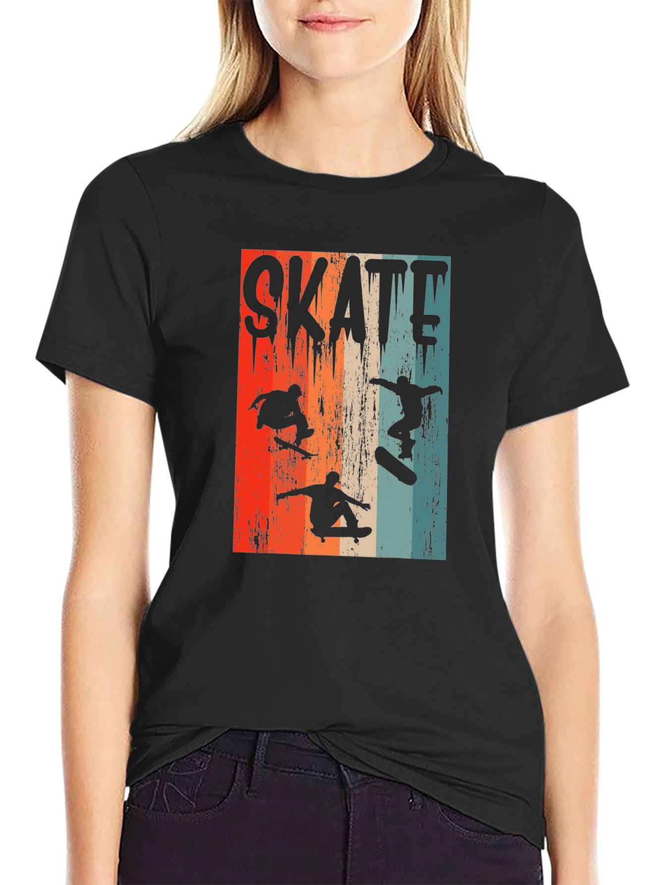 Skateboarding Silhouette Graphic Tee - Retro Design