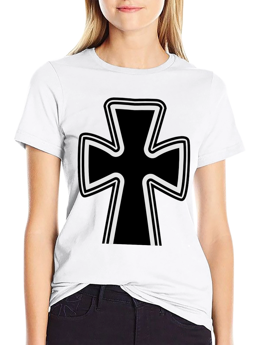 Black T-Shirt with Iron Cross Design