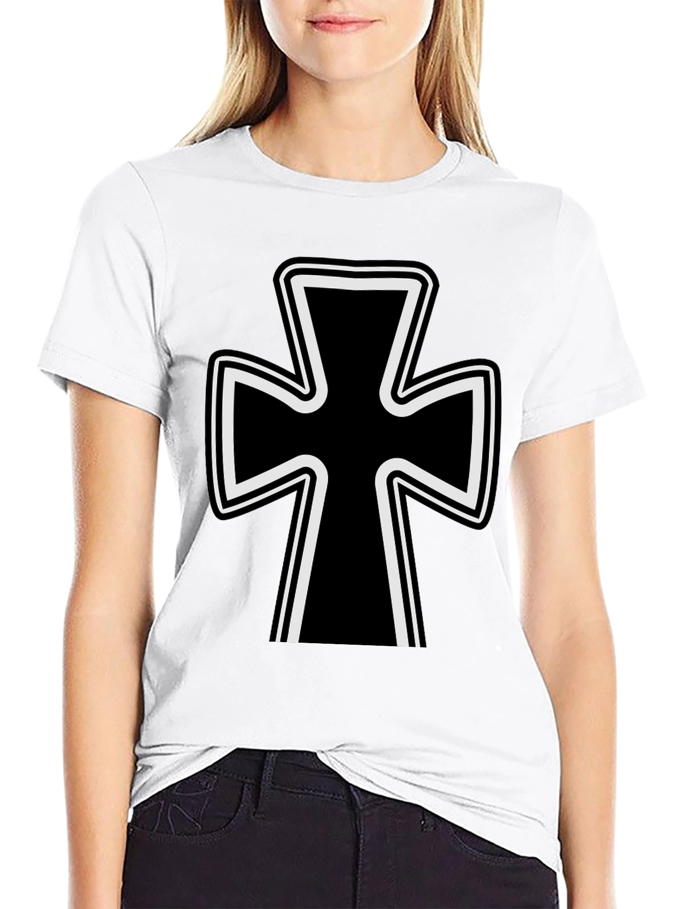 Black T-Shirt with Iron Cross Design