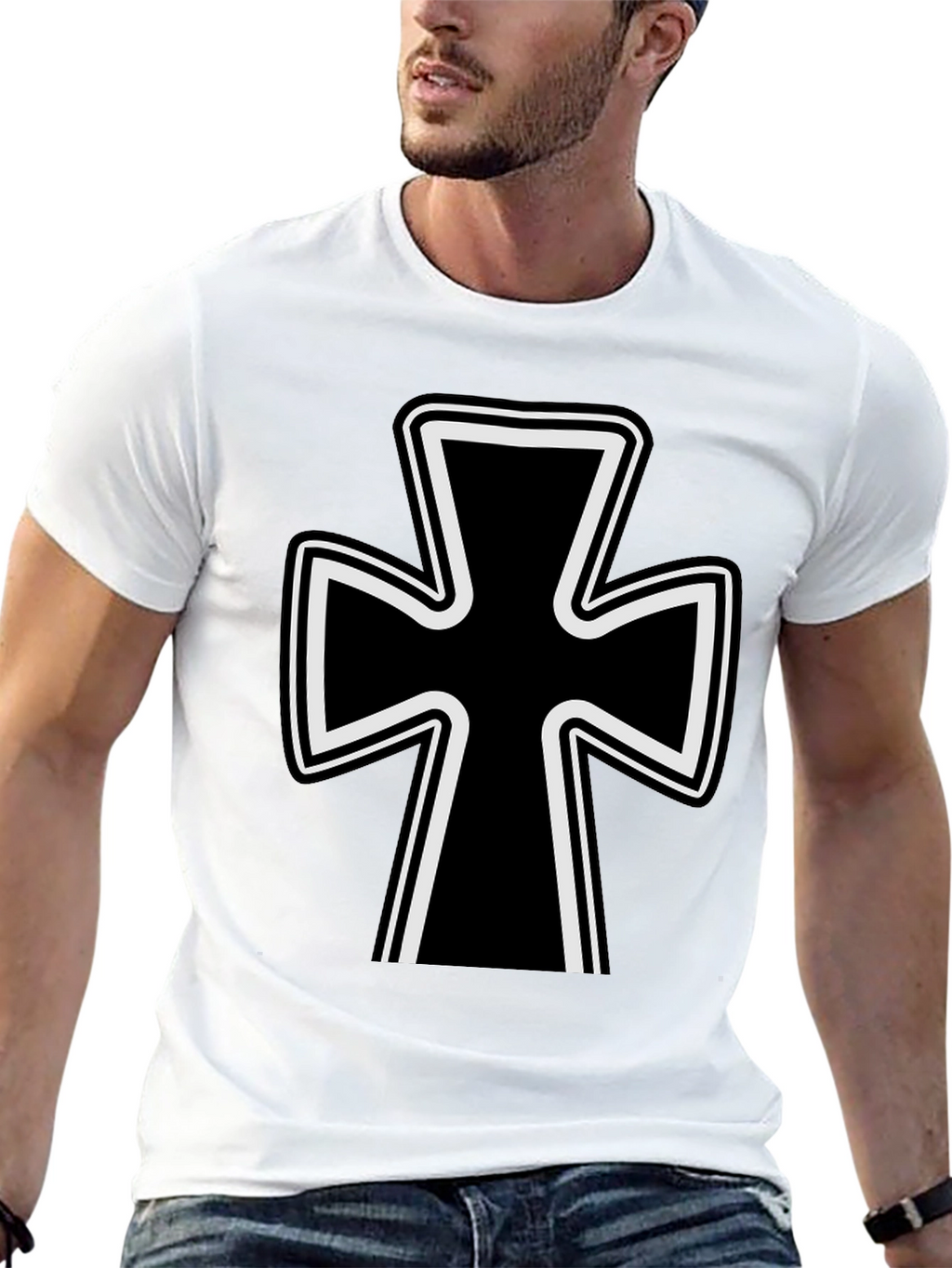 Black T-Shirt with Iron Cross Design
