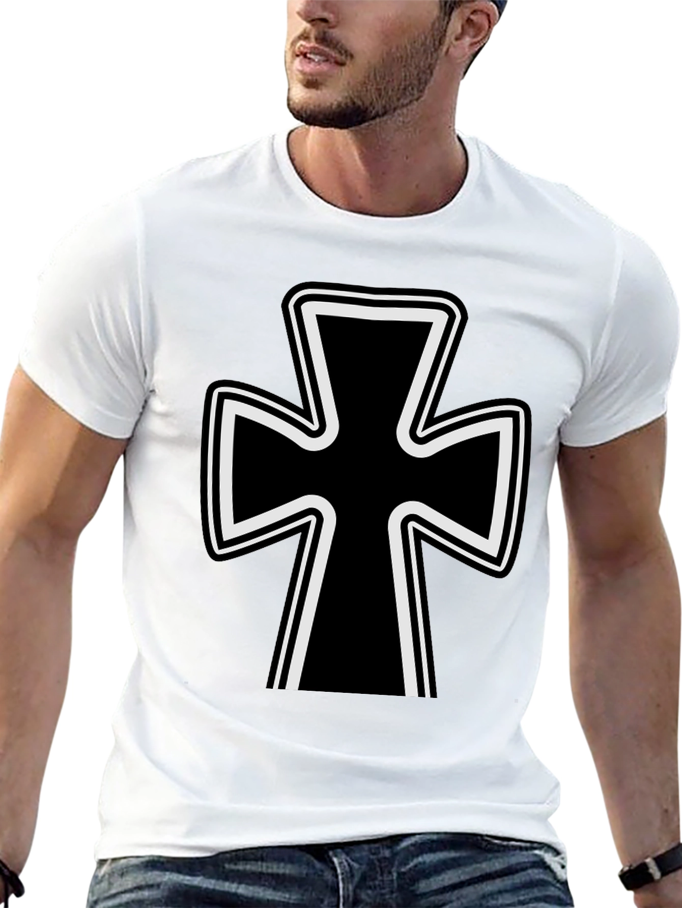 Black T-Shirt with Iron Cross Design