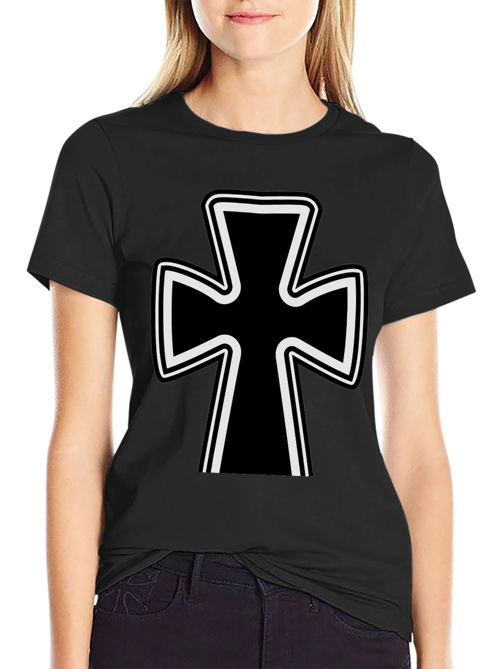 Black T-Shirt with Iron Cross Design