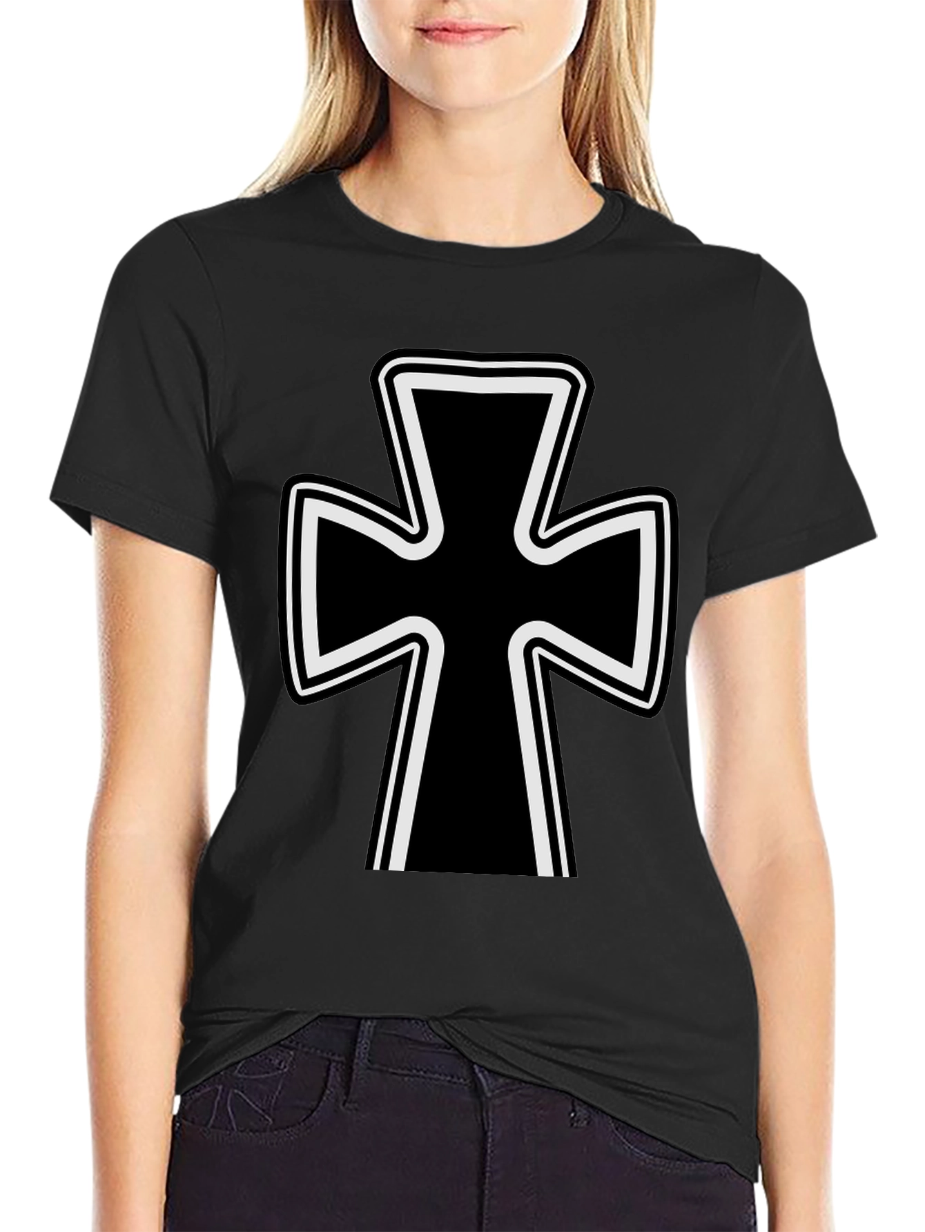 Black T-Shirt with Iron Cross Design