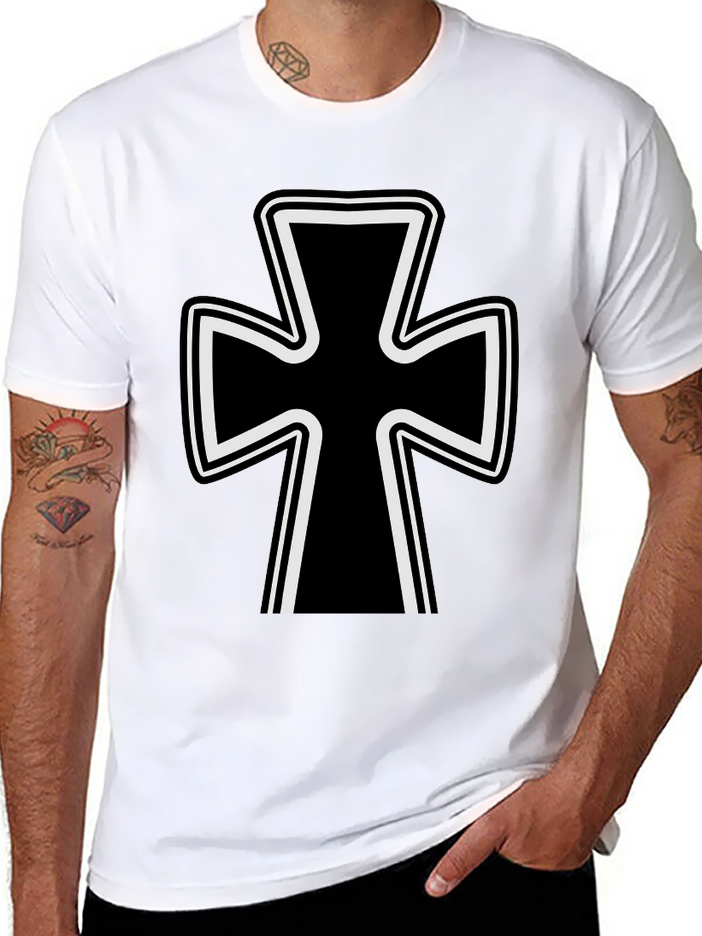 Black T-Shirt with Iron Cross Design