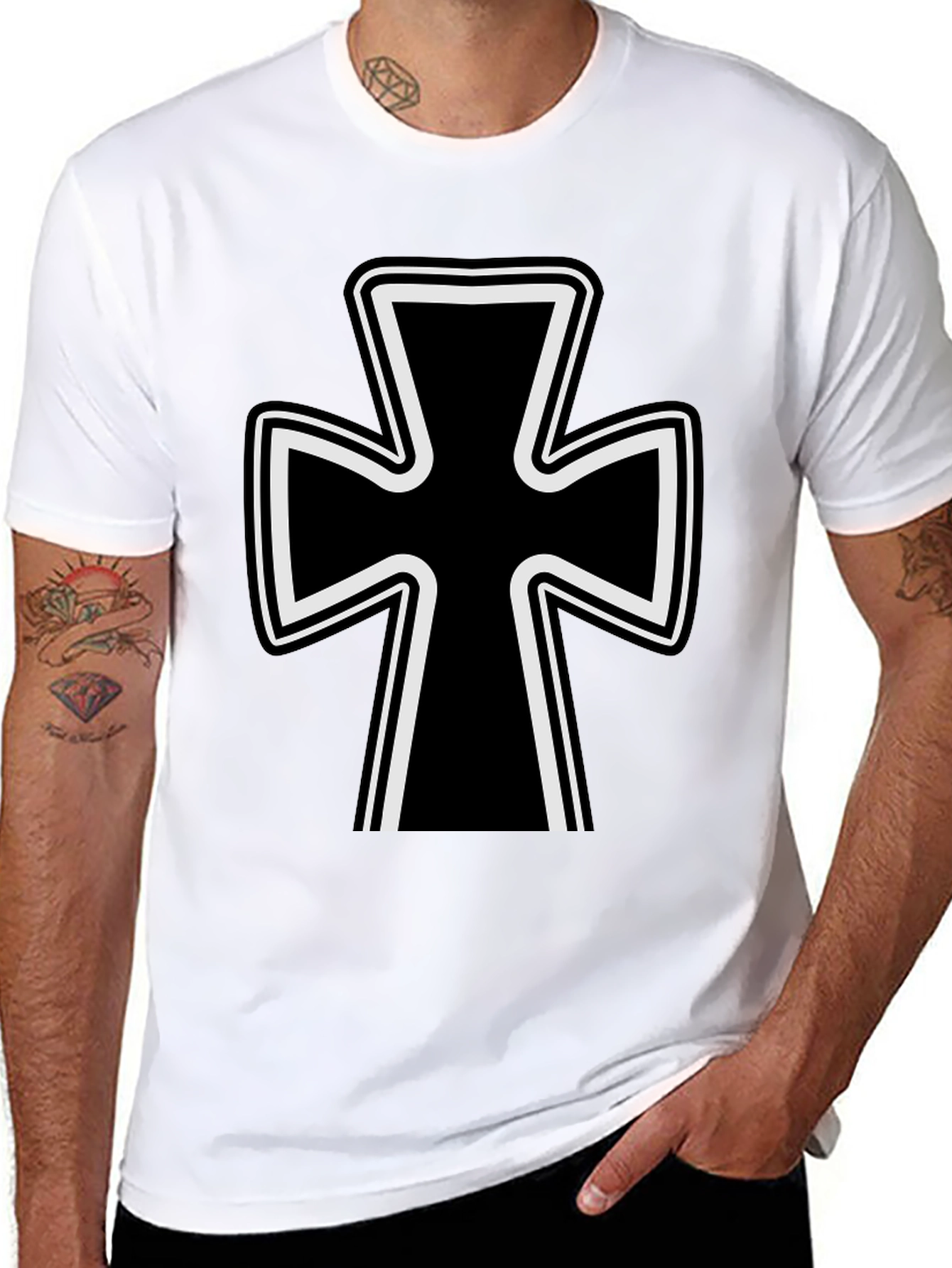 Black T-Shirt with Iron Cross Design