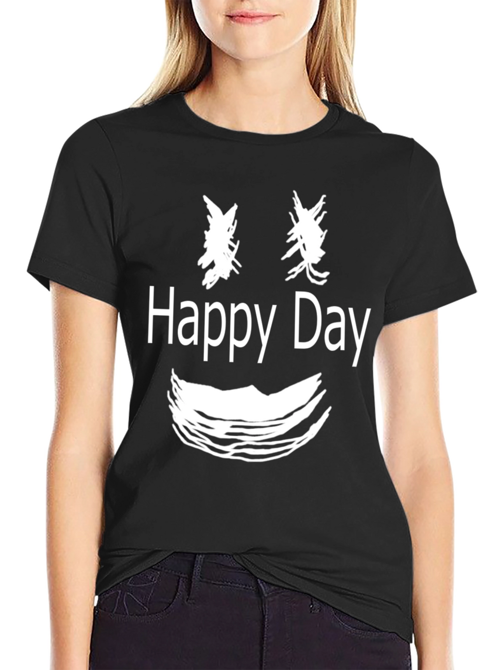Happy Day Graphic T-Shirt - Black Cotton Tee
