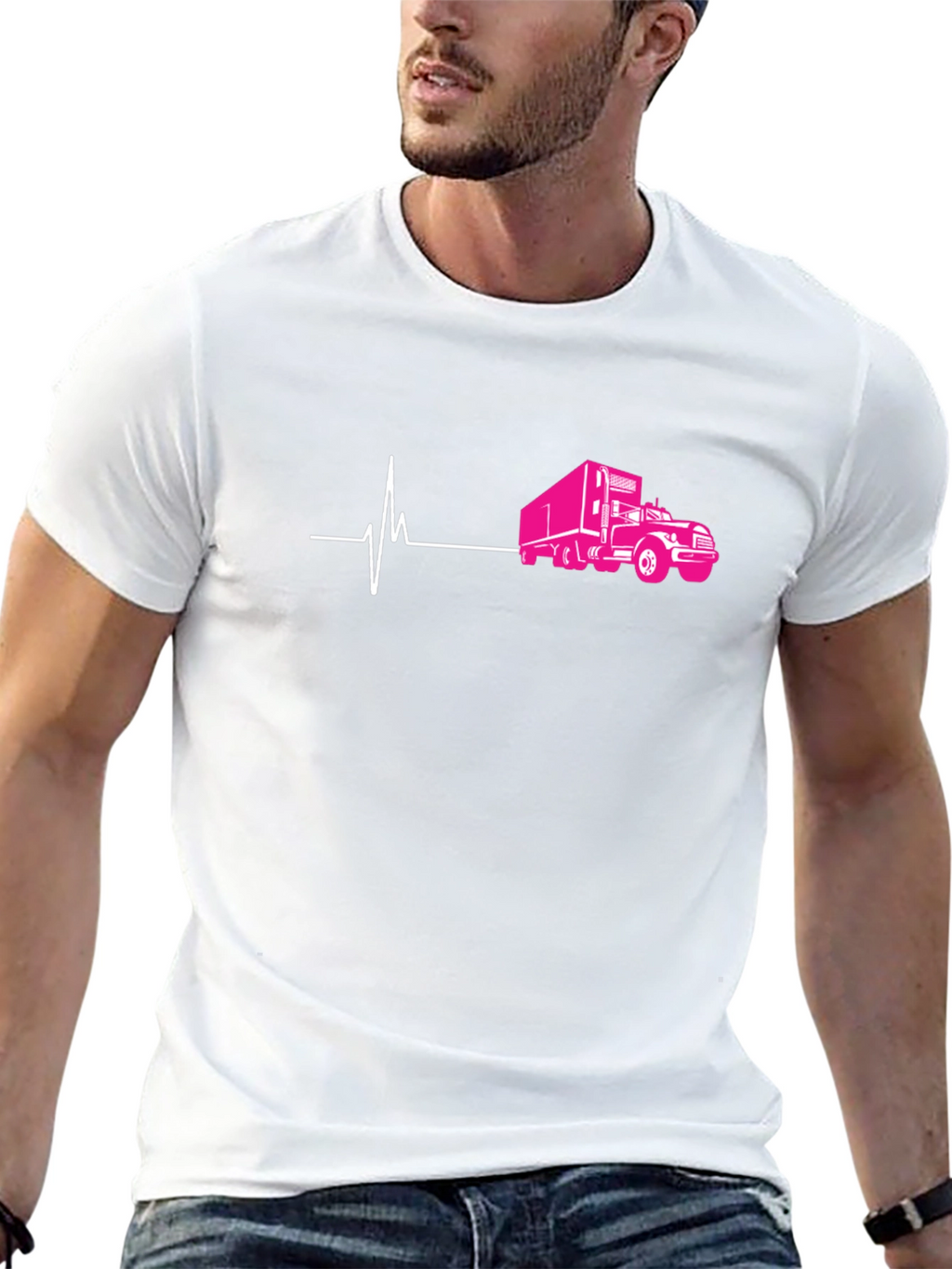 Truck Heartbeat Graphic Tee - Black Cotton T-Shirt