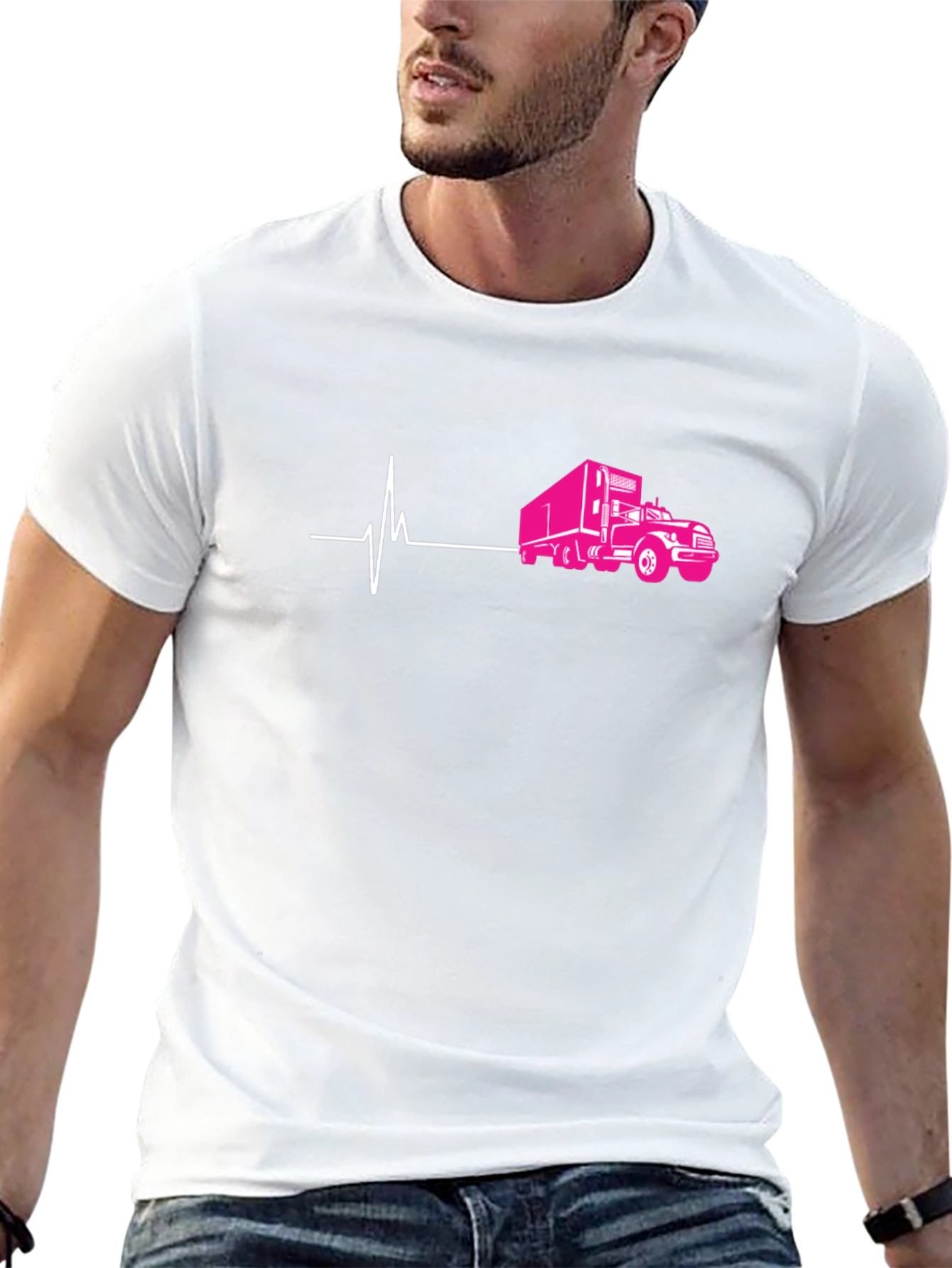 Truck Heartbeat Graphic Tee - Black Cotton T-Shirt