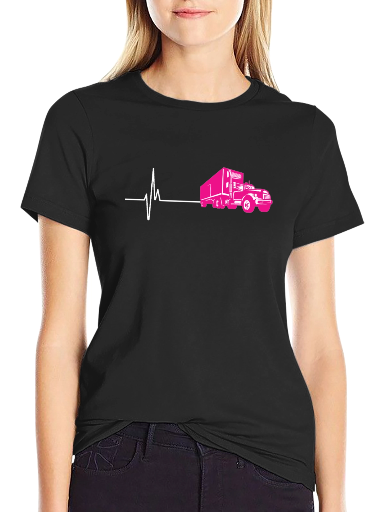 Truck Heartbeat Graphic Tee - Black Cotton T-Shirt