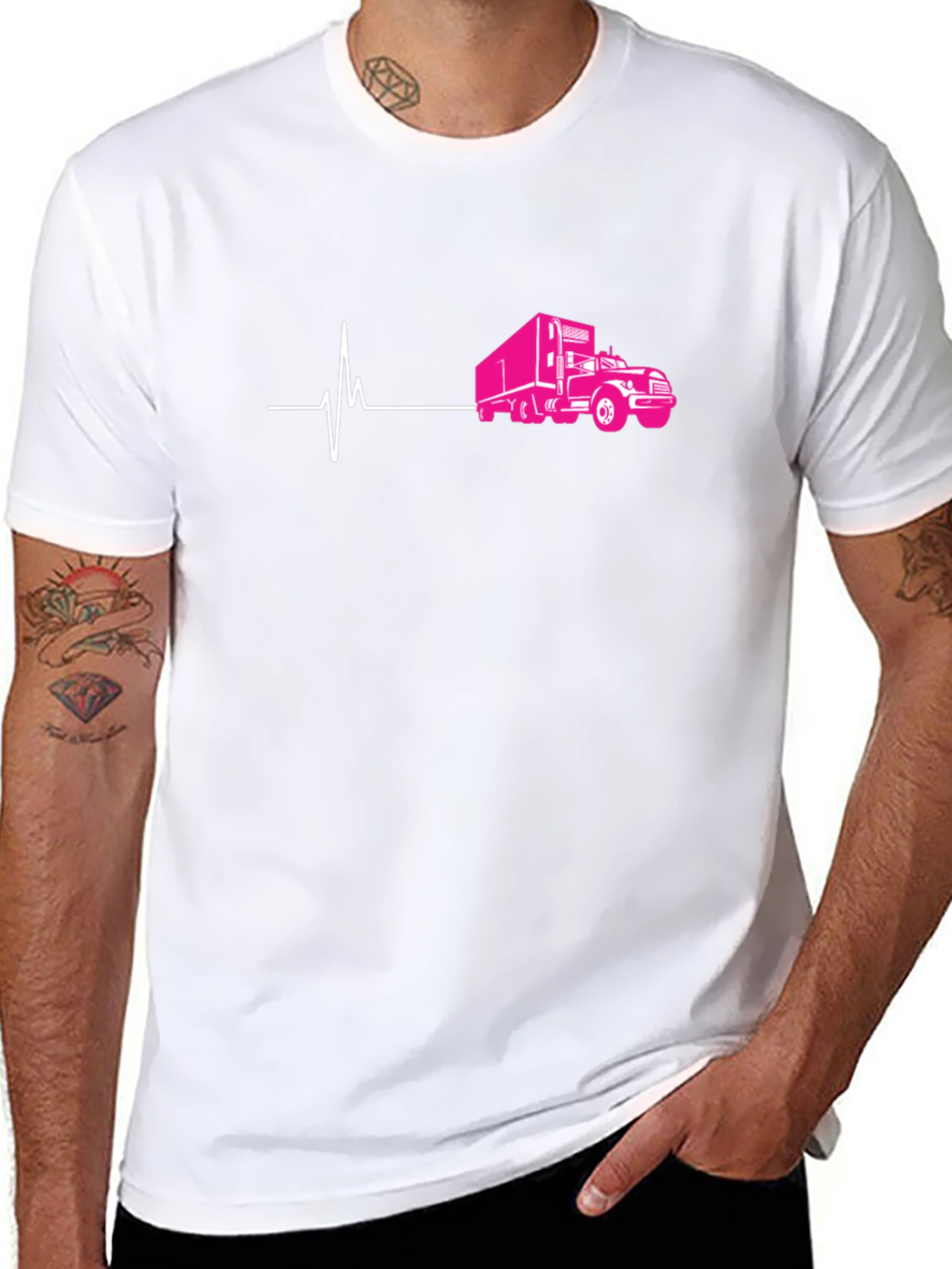 Truck Heartbeat Graphic Tee - Black Cotton T-Shirt