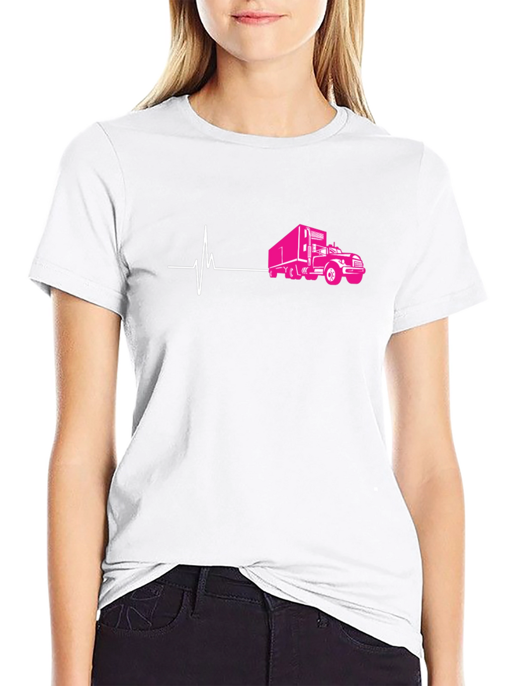 Truck Heartbeat Graphic Tee - Black Cotton T-Shirt