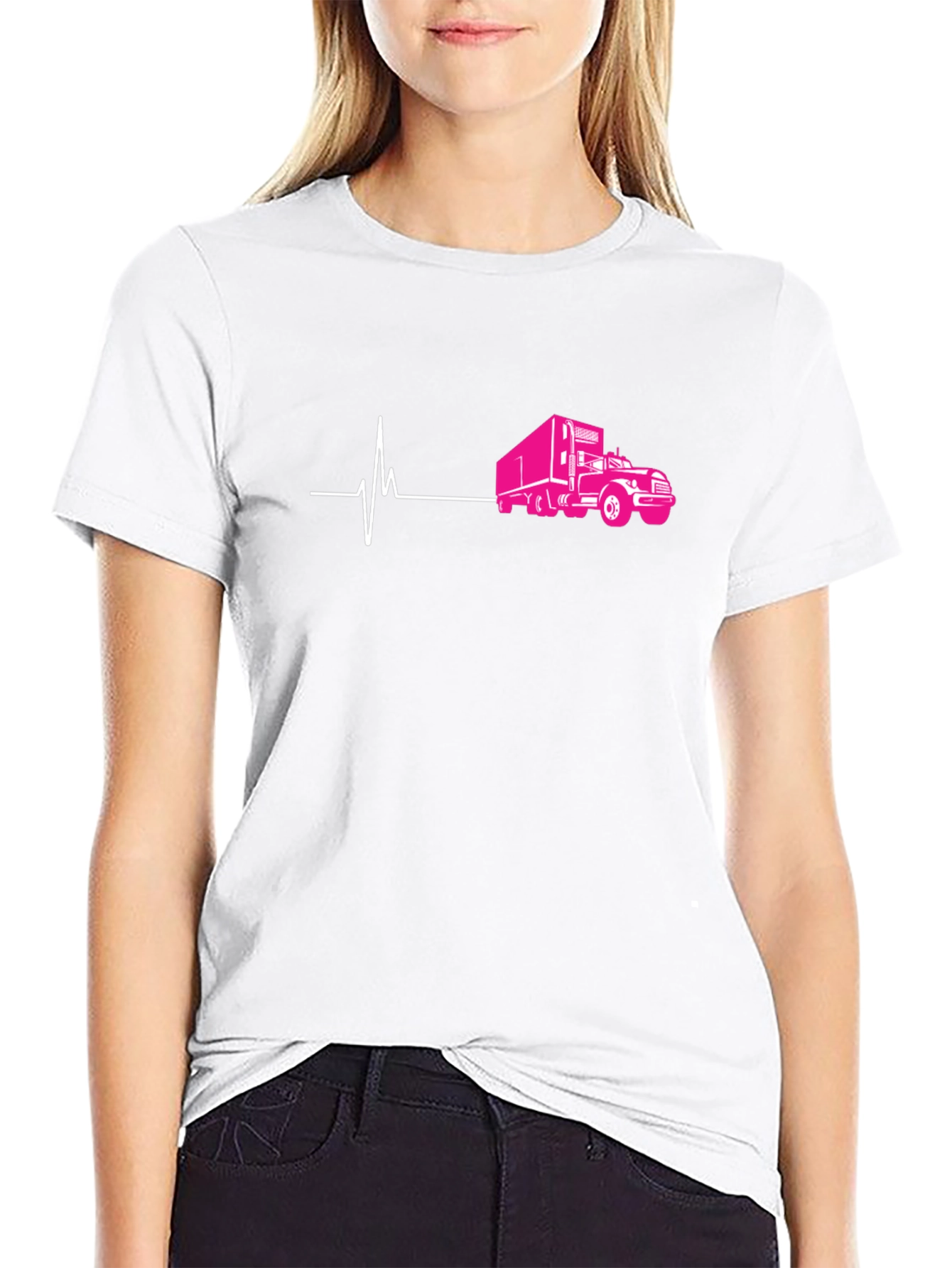 Truck Heartbeat Graphic Tee - Black Cotton T-Shirt
