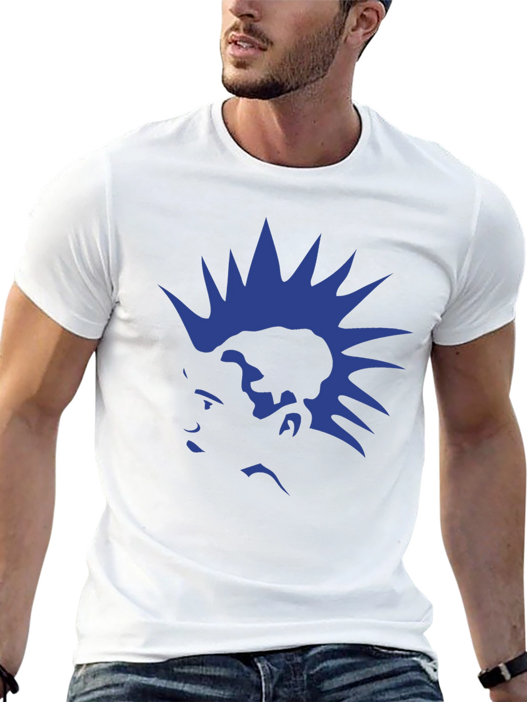 Blue Mohawk Graphic Black T-Shirt