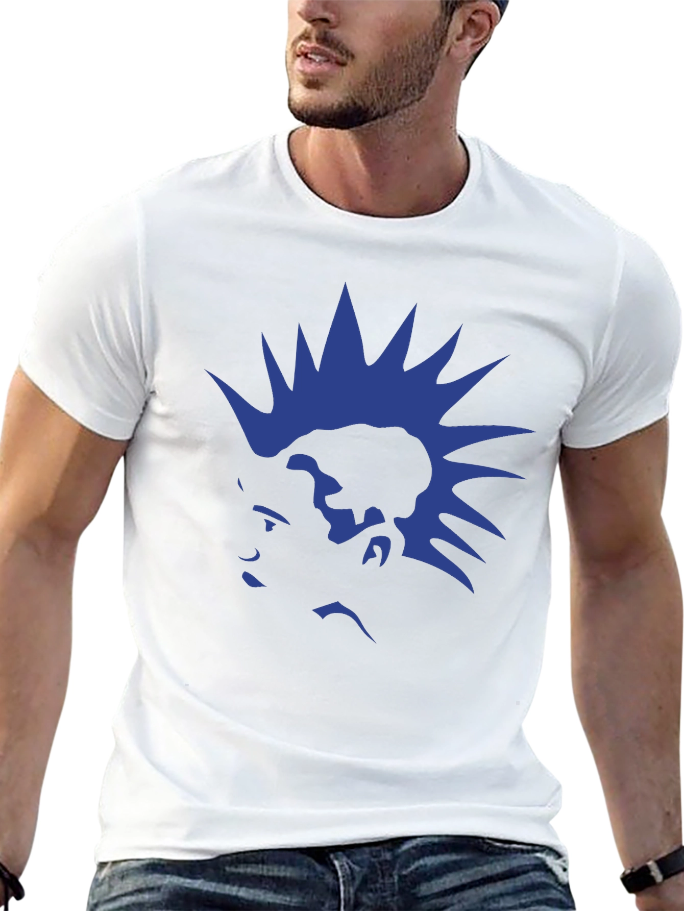 Blue Mohawk Graphic Black T-Shirt