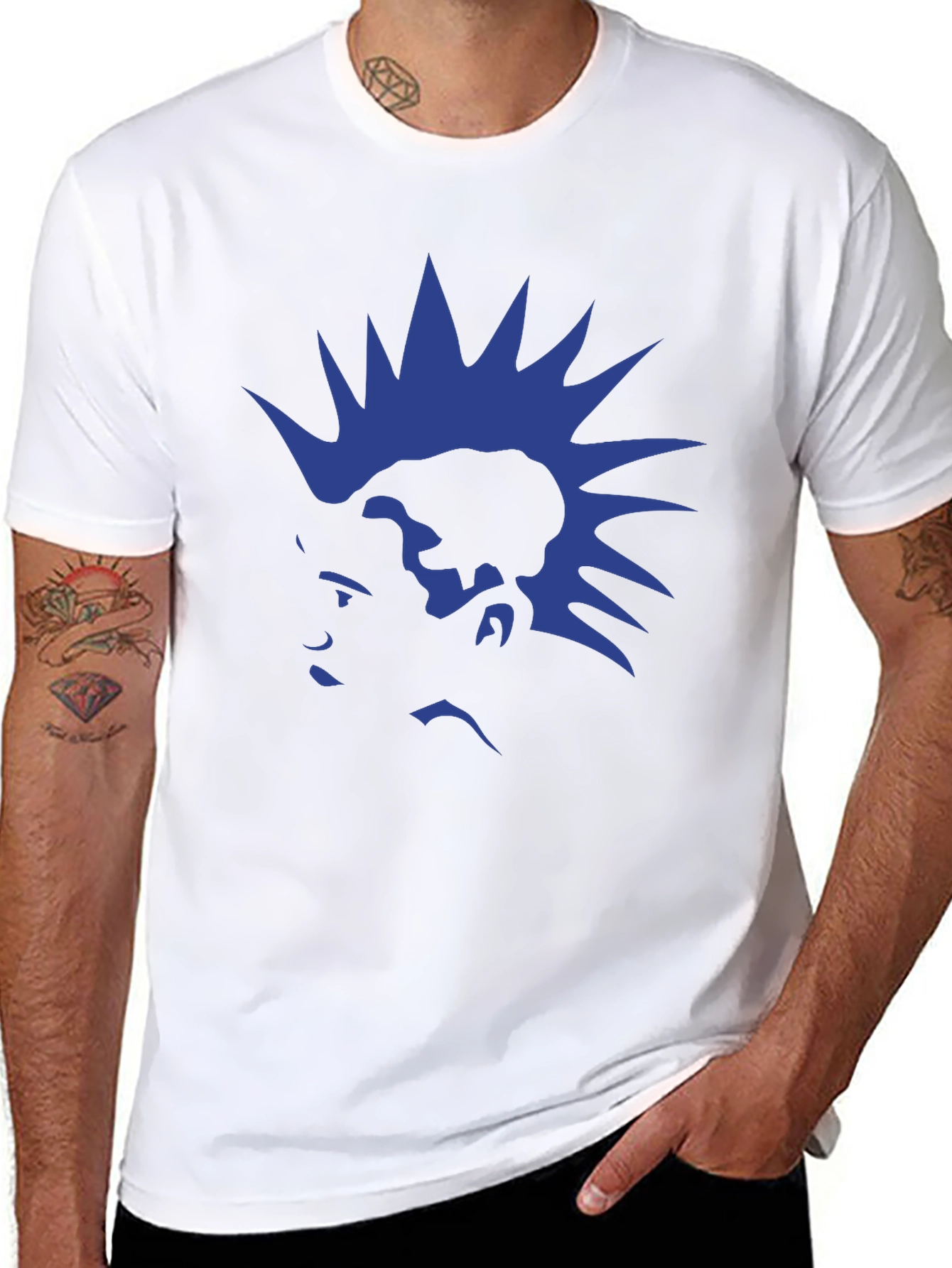 Blue Mohawk Graphic Black T-Shirt