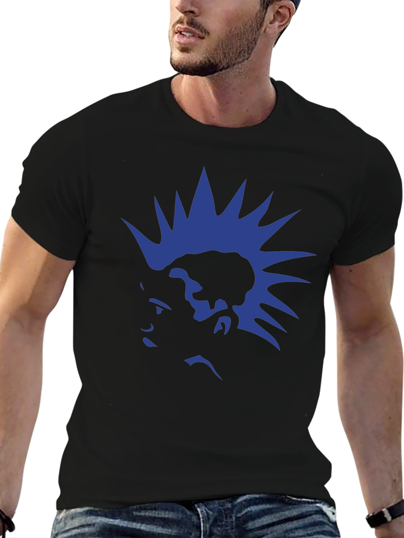 Blue Mohawk Graphic Black T-Shirt