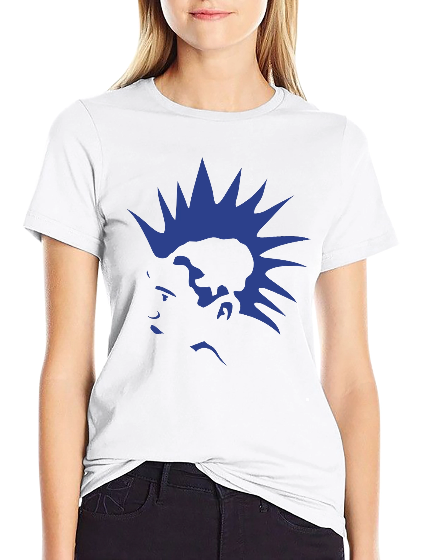 Blue Mohawk Graphic Black T-Shirt