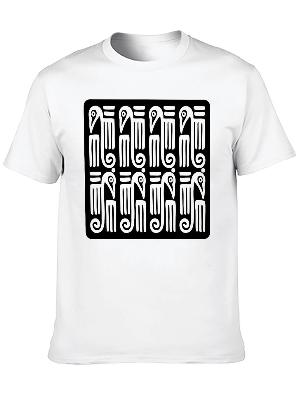 Black T-Shirt with Abstract Bird Pattern