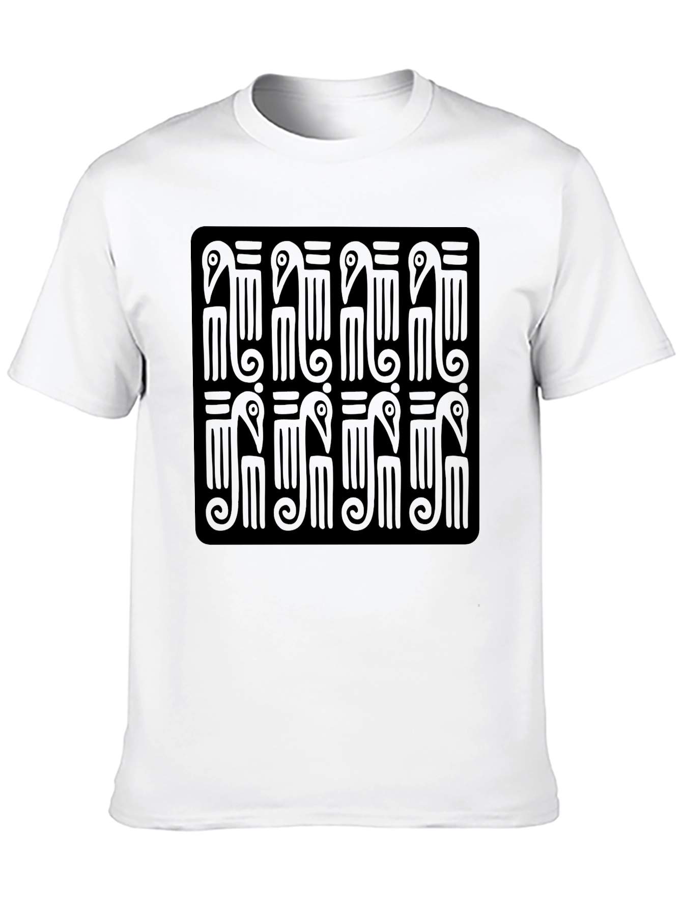 Black T-Shirt with Abstract Bird Pattern
