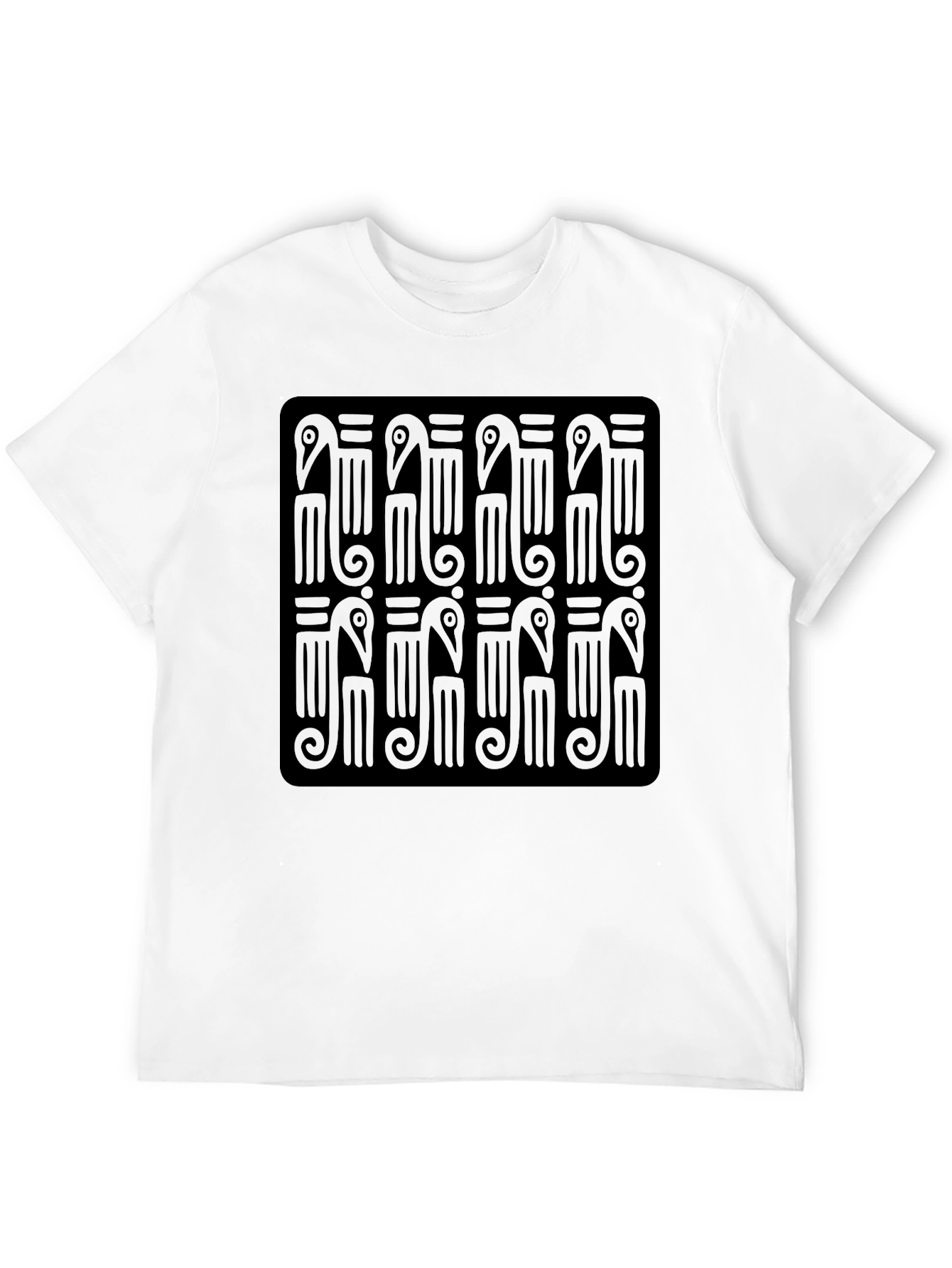 Black T-Shirt with Abstract Bird Pattern