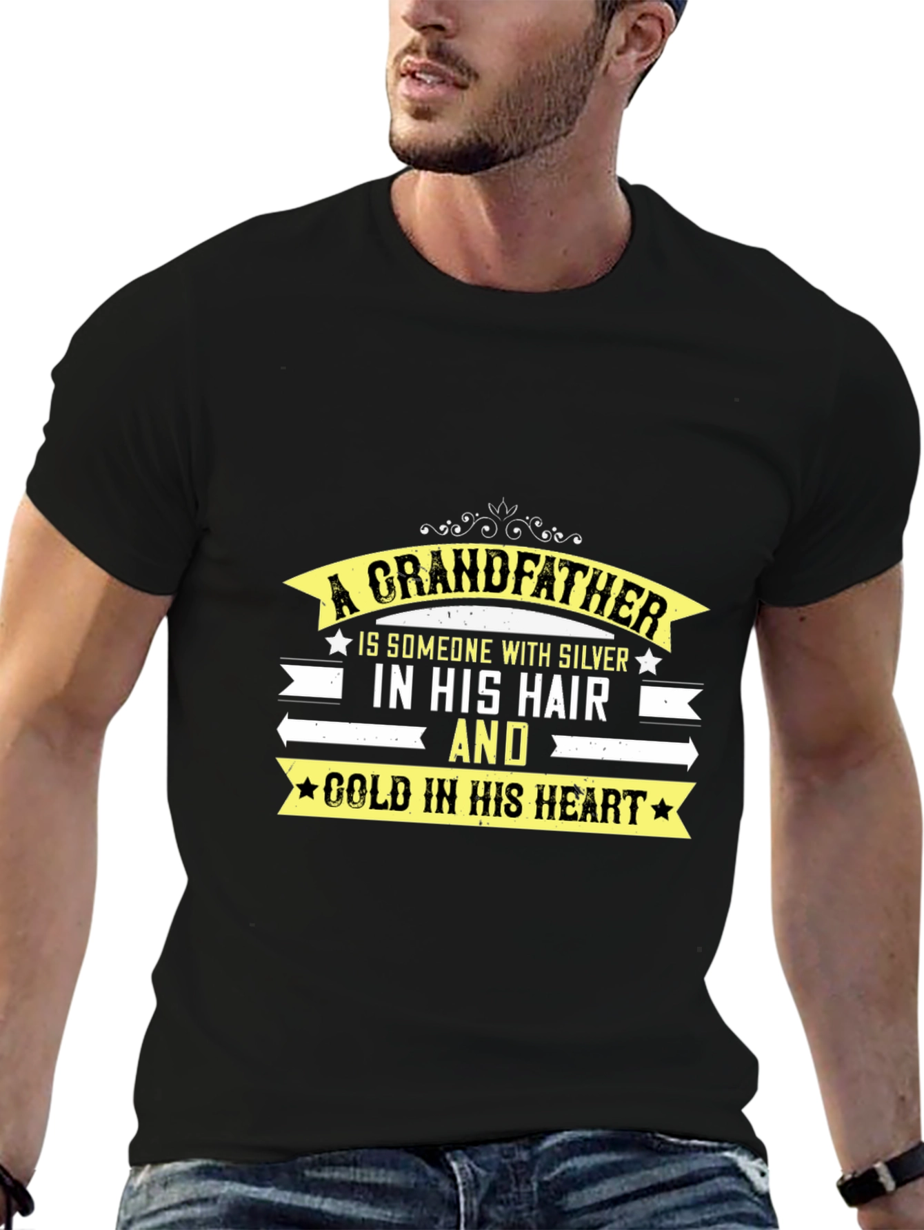 Grandfather T-Shirt: Silver Hair Gold Heart
