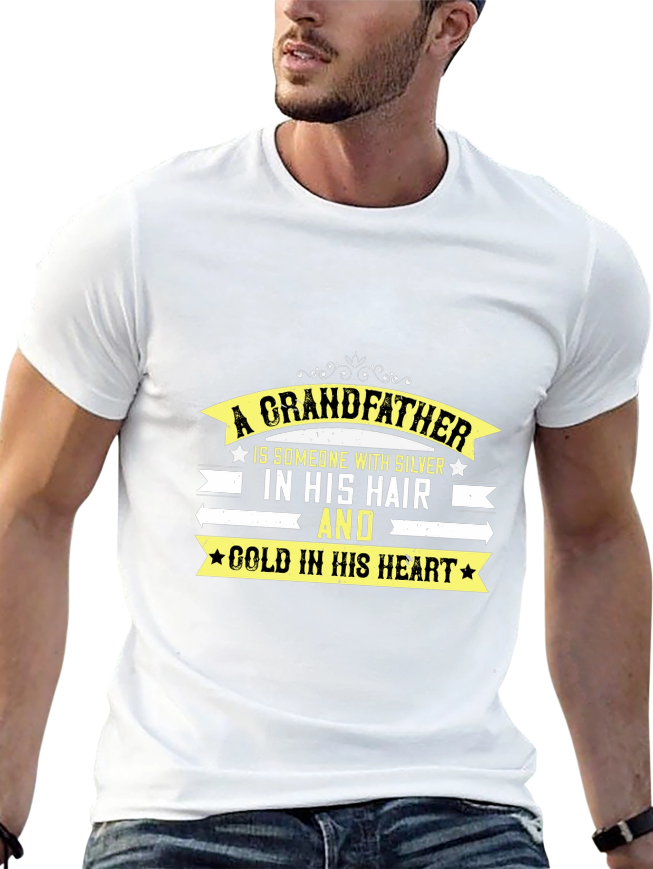 Grandfather T-Shirt: Silver Hair Gold Heart