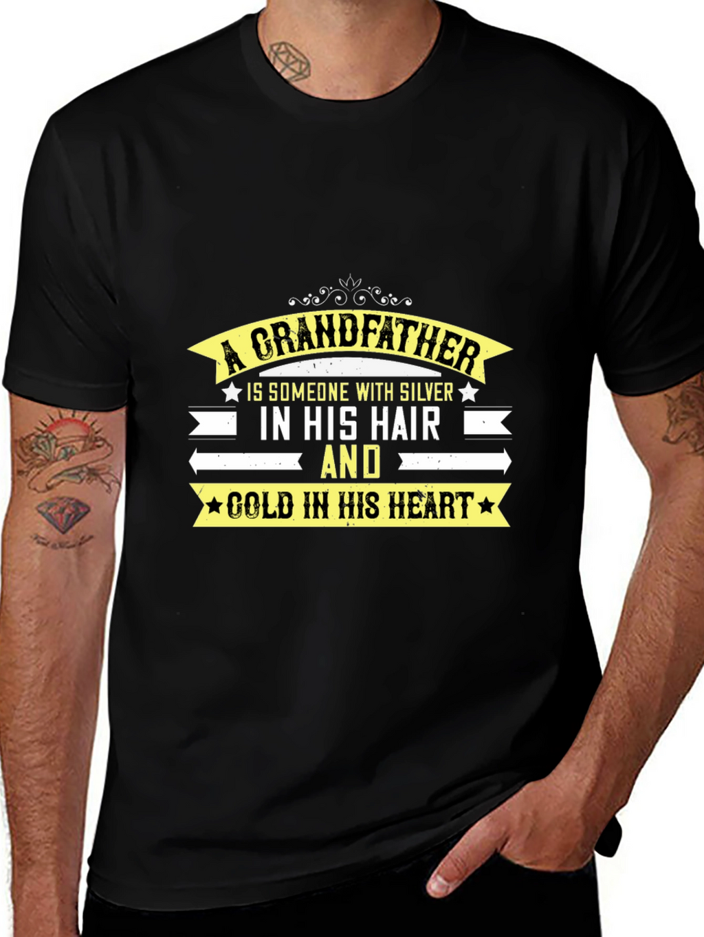 Grandfather T-Shirt: Silver Hair Gold Heart