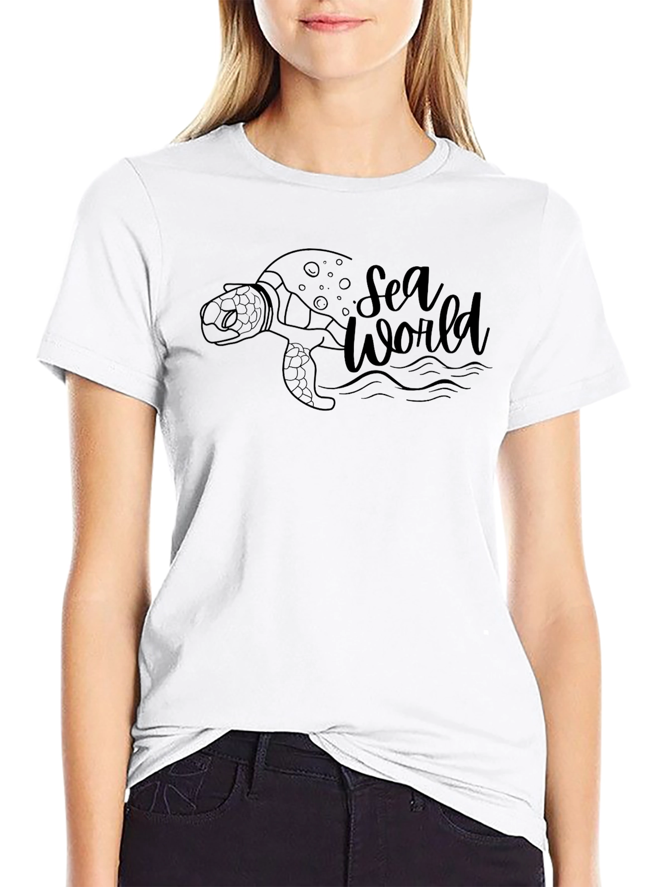 Sea World Turtle Graphic Tee - Black