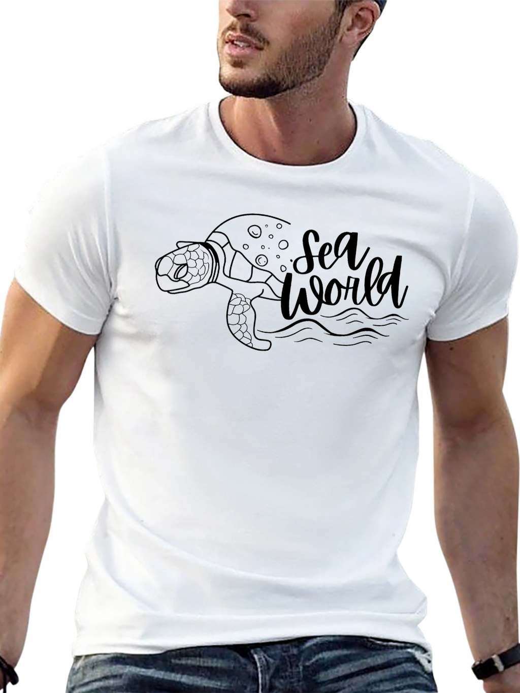 Sea World Turtle Graphic Tee - Black