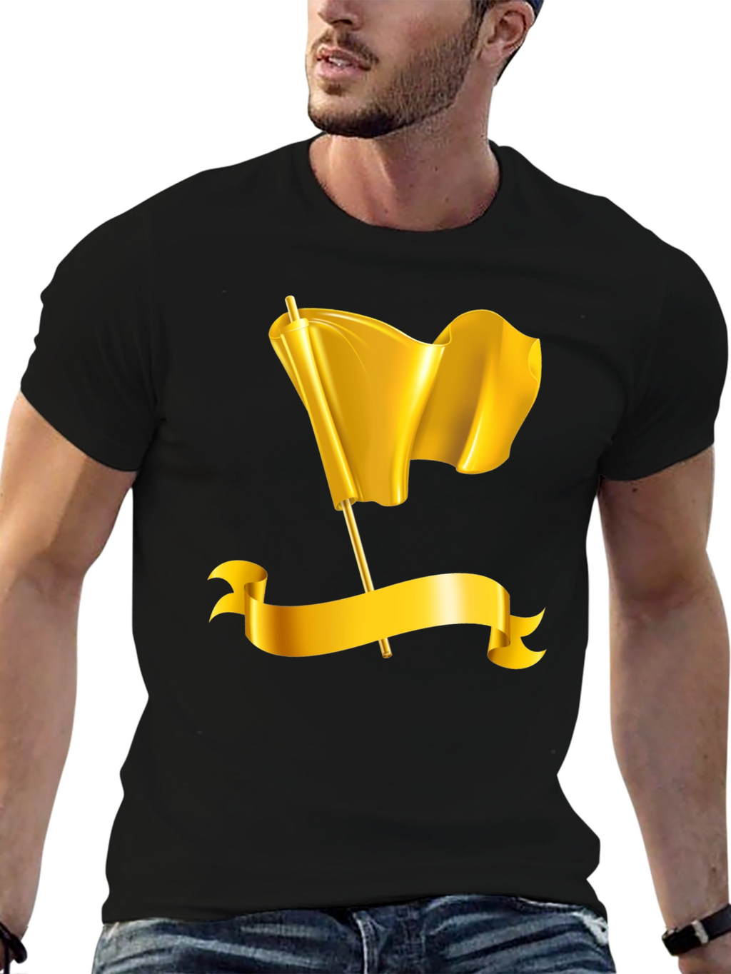 Gold Flag Graphic Tee - Premium Black T-Shirt