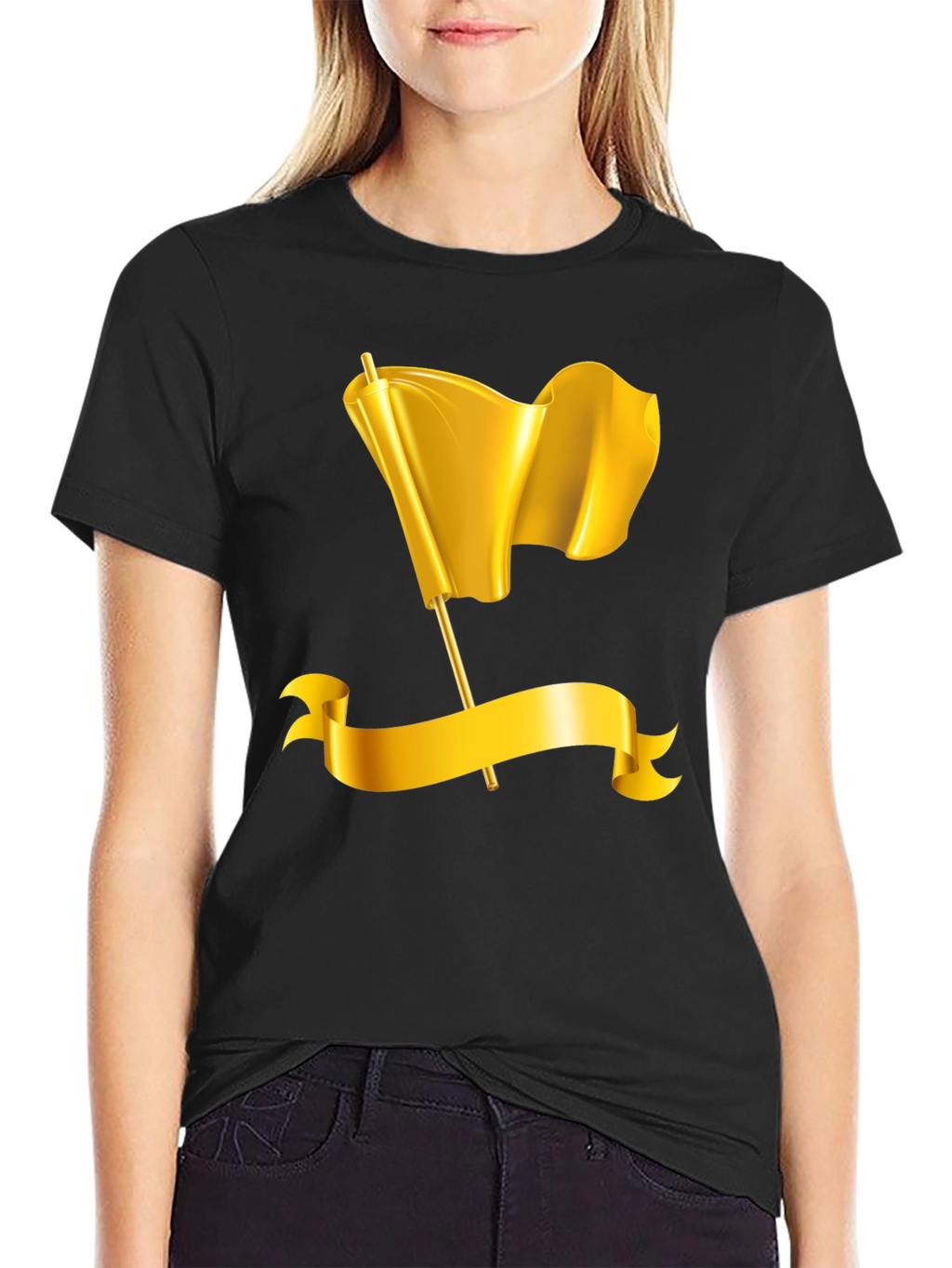 Gold Flag Graphic Tee - Premium Black T-Shirt