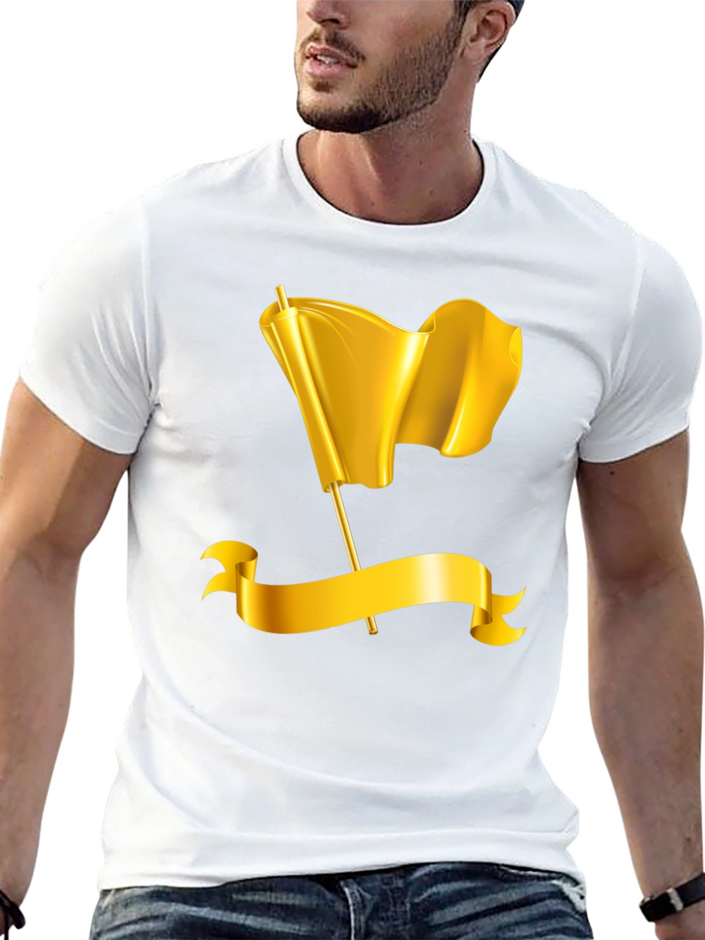 Gold Flag Graphic Tee - Premium Black T-Shirt