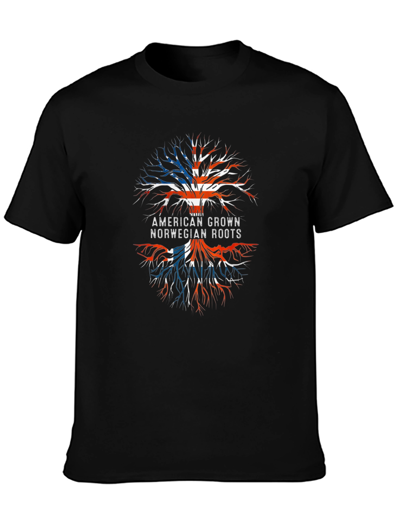 American Grown Norwegian Roots Tree Black T-Shirt