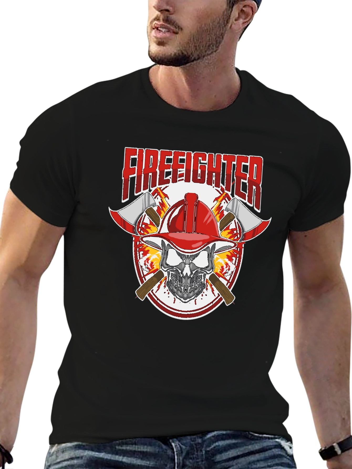 Firefighter Skull Graphic Tee