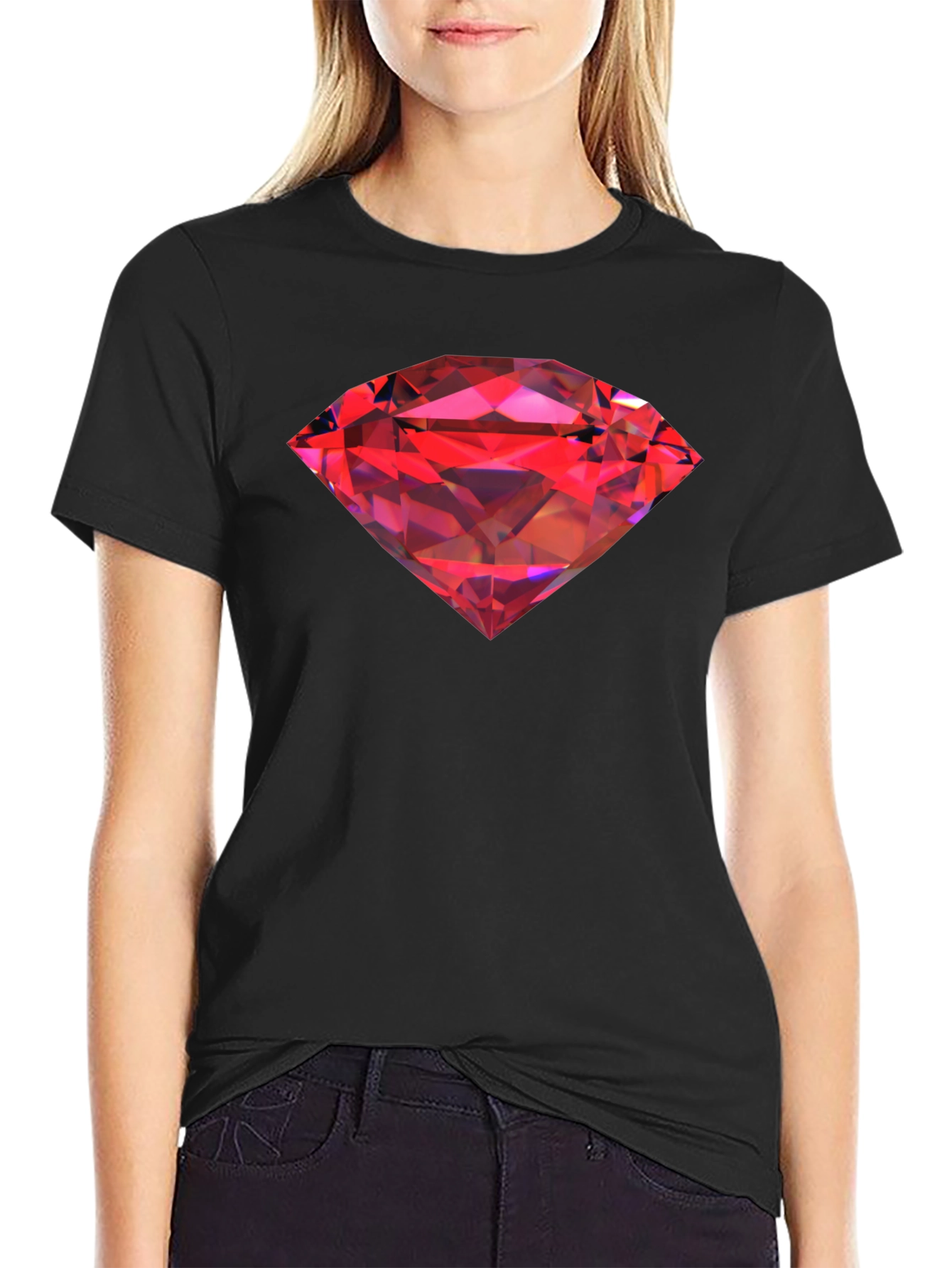 Red Diamond Graphic Black T-Shirt