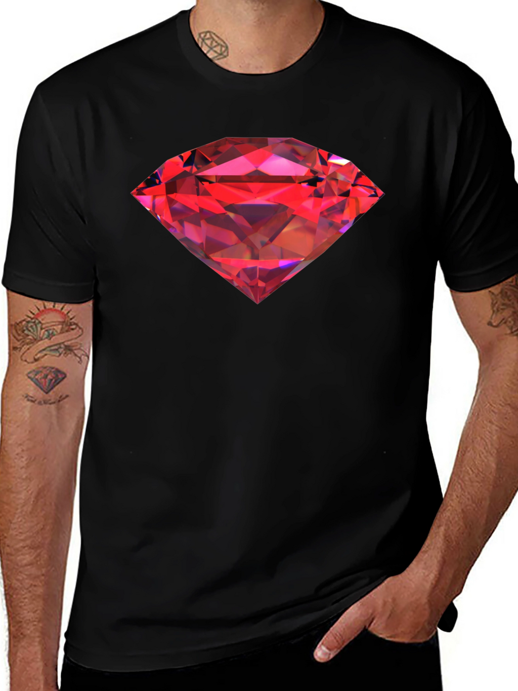 Red Diamond Graphic Black T-Shirt